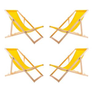 WOODOK Chaise longue pliante à 4 places Chaise longue de jardin pliable jusqu'à 120 kg En bois de hêtre Sans accoudoirs Réglage du dossier en 3 niveaux (4 jaunes) - Publicité