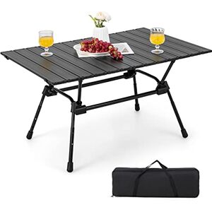 COSTWAY Table de Camping Pliante en Aluminium pour 4-6 Personnes Charge 50KG, Table de Pique-Nique Grande Surface 90 x 60,5CM Hauteur Réglable 4 Niveaux, avec Sac de Transport (Noir) - Publicité