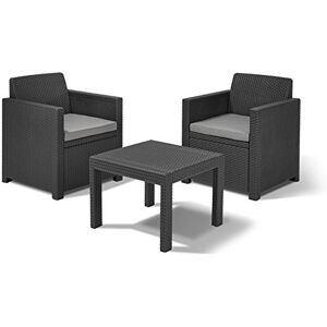 Allibert Allegro Balcony Salon de Jardin avec 2 fauteuils et 1 Table en Plastique Effet rotin Graphite - Publicité