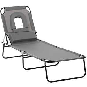 Outsunny Bain de Soleil Pliable transat inclinable 4 Positions Chaise Longue de Lecture 3 Coussins fournis Gris - Publicité