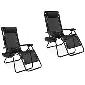 ADGO Bains de Soleil Jardin, Chaise Longue Pliante à Gravité 3 Niveaux, Support pour Téléphone et Boissons, Fauteuil Pliant, Lit de Chaise de Jardin, en Acier Inoxydable Solide, Noir, 2 pièces - Publicité