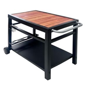 BENEFFITO Aveiro Desserte Extérieure 2 Plateaux à roulettes pour Plancha 100.5x59x81cm Plateau Supérieur en Bois Acier Noir Résistante Facile à Déplacer - Publicité