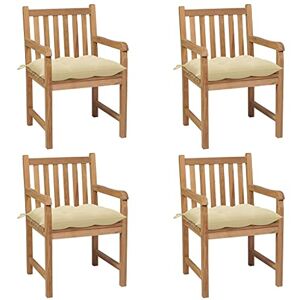 INLIFE Lot de 4 chaises de jardin en teck massif avec coussin blanc crème - Publicité