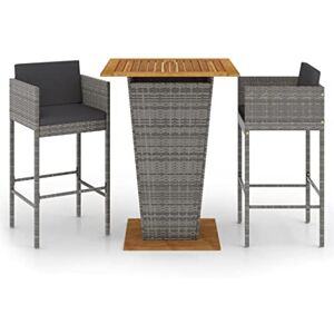 vidaXL Ensemble de Bar de Jardin 3 pcs et Coussins Meubles d'Extérieur Table et Chaises de Patio Salon de Jardin Terrasse Résine Tressée Gris - Publicité