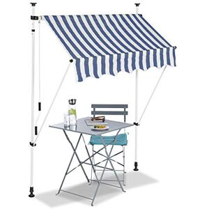 Relaxdays Auvent rétractable 150 cm Store Balcon Marquise Soleil terrasse Hauteur réglable sans perçage, Bleu-Blanc, 150 x 120 cm - Publicité