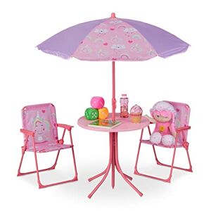 Relaxdays Ensemble Chaise Table de Camping, pour Enfants, Meubles, avec Parasol, Pliables, Motif Licorne, Jardin, Rose - Publicité