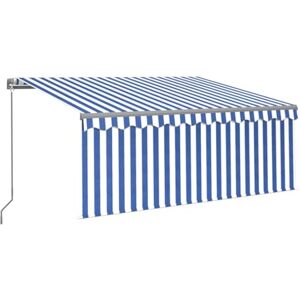 vidaXL Auvent Manuel Rétractable avec Store Banne Pliable Jardin Balcon Terrasse Patio Extérieur Protection Contre Rayons UV 3x2,5 m Bleu et Blanc - Publicité