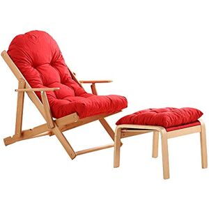 asdchZen Chaise longue en bois, 3 angles réglables, pliable, chaise de balcon, chaise de jardin avec coussins et repose-pieds durable (rouge) - Publicité