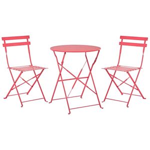 Beliani Salon de Jardin Bistrot Table et 2 Chaises en Acier Rouge Pliable avec Patins Fiori - Publicité