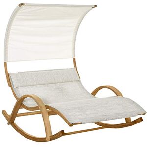 Outsunny Bain de Soleil transat de Jardin Chaise Longue en Bois Design à Bascule 2 pers. tétière & Pare-Soleil Inclus Bois pin pré-huilé textilène dim. 190L x 135l x 185H cm crème chiné - Publicité