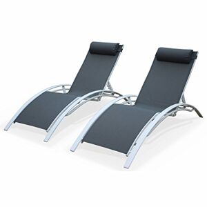Alice's Garden 2 chaises Longues inclinables en Aluminium et textilène Blanc/Gris - Publicité
