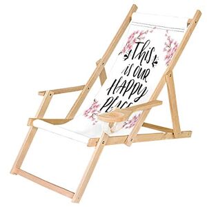 Ferocity Chaise Longue Pliable en Bois avec accoudoirs et Porte-gobelet Blanc Motif Endroit Heureux This is Our Happy Place [119] - Publicité