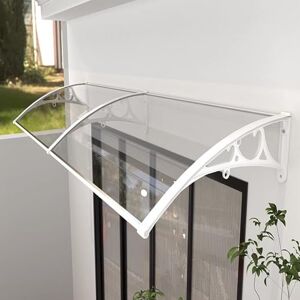 kefu01 Auvent de Porte d'Entrée,Marquise de Porte d'Entrée en Polycarbonate Transparent,Auvent Marquise de Jardin de Terrasse,Marquise d'accueil de Protection UV,avec Support Blanc (120x320cm/47 x126) - Publicité