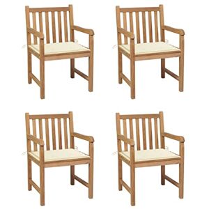 INLIFE Lot de 4 chaises de jardin avec coussins blanc crème en bois massif Teak-3006 - Publicité