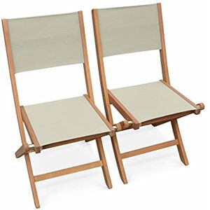 Alice's Garden Chaises de Jardin en Bois et textilène Almeria Gris Taupe 2 chaises Pliantes en Bois d'Eucalyptus huilé et textilène - Publicité