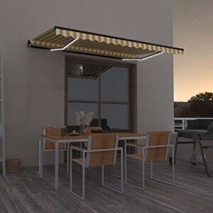 TECHPO Outdoor Living Auvent manuel rétractable avec LED 400 x 350 cm Jaune et blanc Maison & Jardin - Publicité