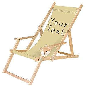 Ferocity Chaise Longue Pliable en Bois avec accoudoirs et Porte-gobelet Votre Texte Beige [119] - Publicité