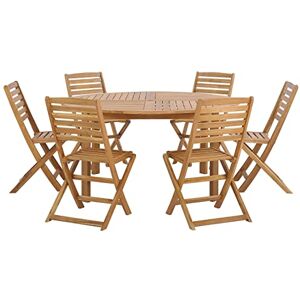 Beliani Salle à Manger de Jardin en Bois d'Acacia Clair Table Ronde et 6 Chaises Pliantes pour Extérieur au Style Rustique et Toscane - Publicité