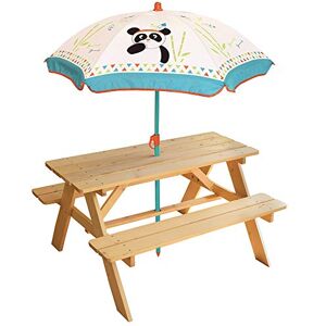 Fun House 713144 INDIAN PANDA Table Pique Nique en bois avec parasol pour Enfant, Blanc - Publicité