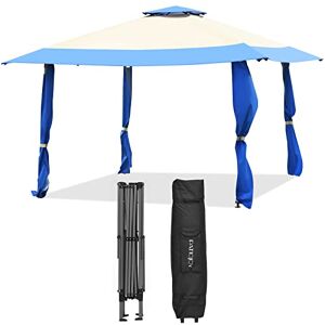 COSTWAY Tonnelle de Jardin Pliante 4Mx4M Toit à 2 Niveaux, Tente de Reception Imperméable Tissu Oxford à 3 Hauteurs Réglables 267-284CM Sac de Rangement, pour Cour Patio Plage (Bleu) - Publicité