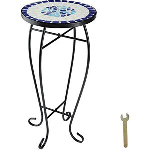 TecTake 800571 Mosaïque Tabouret à Fleurs, Table d’Appoint en en mosaïque de Pierre, Ø 30 cm (Bleu- Blanc   no. 402769) - Publicité