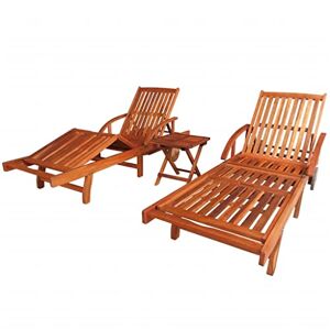 vidaXL Ensemble de Chaise Longue et Table de Jardin 3 pcs Bois d'Acacia Marron - Publicité