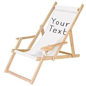 Ferocity Chaise Longue Pliable en Bois avec accoudoirs et Porte-gobelet Blanc Motif personnalisé Votre Logo/Texte [119] - Publicité