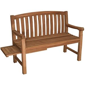 MR. DEKO ® Lancaster Banc de jardin en teck   Banc en bois avec table latérale extensible   Banc frisé pour l'extérieur   2 places 120 x 57 x 94 cm   Banc en teck massif et résistant aux intempéries - Publicité