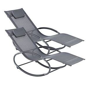 [en.casa] Lot de 2 Bains de Soleil à Bascule Set de Fauteuils de Jardin à Repose-Tête Amovible Transats Design à Sèchage Rapide Capacité de Charge 120 kg Acier Textile 153 x 63 x 81 cm Gris Foncé - Publicité