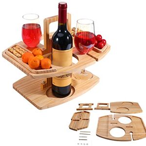 Hahhhha Table de Pique-Nique Portable d'extérieur pour vin, Pique-Nique, Mini Meubles, Plateau à Fromage, Table de Pique-Nique en Bois avec Support en Verre, Table de Pique-Nique Pliable pour Le Camping - Publicité