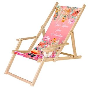 Ferocity Chaise Longue Pliable en Bois avec accoudoirs et Porte-gobelet Noir Motif, personnalisé Watercolor Flowers [119] - Publicité