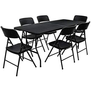 AMANKA Ensemble de Meubles de Jardin Table de 180 cm avec 6 chaises Pliable Aspect Rotin Noir - Publicité