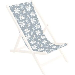 Ferocity Toile de Rechange, Tissu De Remplacement De Fauteuil de Plage, Chaise Longue Pliante en Bois Motif Lys Bleus et Blancs [119] - Publicité