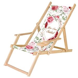 Ferocity Chaise Longue Pliable en Bois avec accoudoirs et Porte-gobelet Noir Motif, personnalisé Red Roses [119] - Publicité