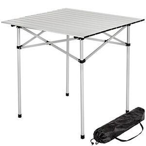 BAKAJI Table de Camping Pliable en Aluminium 70 x 70 x 70 cm avec étui, Argent, 70 x 70 cm - Publicité