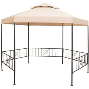 vidaXL Chapiteau Tente de Jardin Hexagonal Pavillon de Terrasse Tente de Réception de Patio Tente de Mariage Escamotable Beige 323x265 cm - Publicité