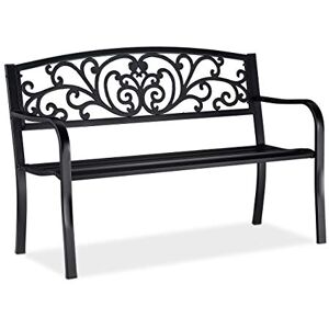 Relaxdays , noir jardin, Banc extérieur, balcon, 2 places, fer, ornements, Fonte, acier 86,5x127x60 cm - Publicité