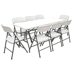 AMANKA Ensemble de Meubles de Jardin Table de 180 cm avec 8 chaises Sièges pliants Blanc imperméable - Publicité
