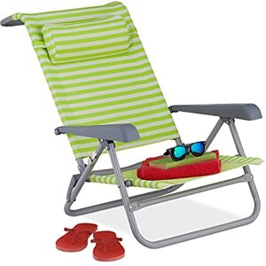 Relaxdays Chaise Longue Pliante, 8 Niveaux réglables, transat de Plage avec Repose-tête, accoudoirs, Vert/Blanc, 50% Acier 40% Polyester 10% Plastique, Multicolore, 1 élément - Publicité