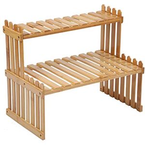 GURECOD 2 couches d'étagères de plantes en bambou, Support de plantes de table, Support de table réglable, Échelle de bureau, Décoration, Rack de table, étagères de cuisine - Publicité