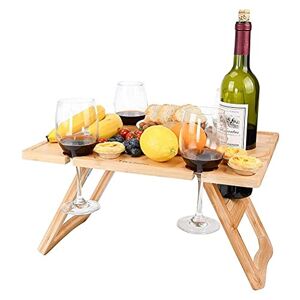 Yolluu Table de pique-nique en bois de luxe portable en bambou avec support pour verres à vin pour concerts en plein air au parc à la plage - Publicité