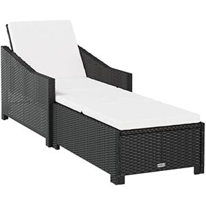 vidaXL Chaise Longue avec Coussin Blanc Crème Bain de Soleil de Jardin Transat de Patio Chaise Longue d'Extérieur Piscine Osier PE Noir - Publicité