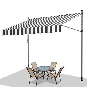 Fiqops Store de Balcon avec Manivelle, 350x120x200-300cm Auvent Téléscopique Résistant UV et Imperméable, Réglable en Hauteur, Store Banne Manuel sans Perçage, Blanc Gris - Publicité