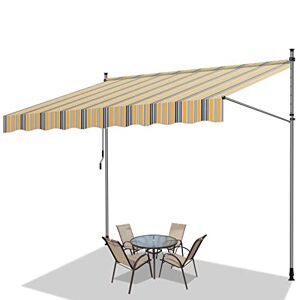 Fiqops Store de Balcon avec Manivelle, 400x120x200-300cm Rétractable Réglable en Hauteur et en Inclinaison pour Balcon Auvent Téléscopique Résistant UV et Imperméable, Jaune Bleu - Publicité