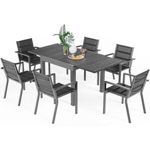 TRIUMPHKEY Salon de Jardin pour 4-6 Personnes, Ensemble Table et Chaises de Jardin en Aluminium 6+1, 6 Chaises Empilables à Dossier Haut et 1 Table Extensible et Agrandissable, Meubles de Jardin - Publicité