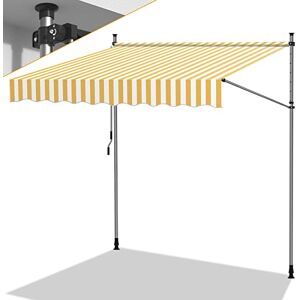 Herrselsam Store banne avec manivelle pour Balcon, 200x120cm Auvent Rétractable Réglable en Hauteur et en Inclinaison, sans Percement, protège du Soleil Hydrofuge, Orange Blanc - Publicité