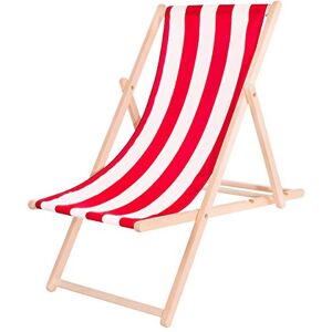 SPRINGOS Chaise Longue Pliante en Bois Chaise Longue pour Jardin et Petit Balcon Système de sécurité 3 Positions Pliable Chaise Longue en Bois avec Tissu Textile - Publicité