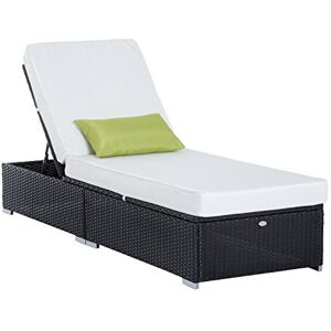 HOMCOM Bain de Soleil transat Chaise Longue Jardin Grand Confort 195L x 68l x 31H cm Dossier inclinable Multi-Positions Aluminium Matelas épaisseur 10 cm crème résine tressée 4 Fils Noir - Publicité