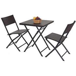 BAKAJI Set Table + 2 chaises Pliantes ameublement extérieur Jardin en polyrotin Anthracite, Matériau : Rotin métal, Gris, Standard - Publicité