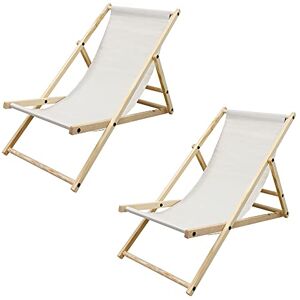 ECD Germany Lot de 2 Chaise Longue en Bois de Pin Beige Pliable 120 kg Réglable à 3 Positions de Couchage Bain de Soleil Intérieur et Extérieur Fauteuil Relax de Plage Jardin Balcon Terrasse Patio - Publicité